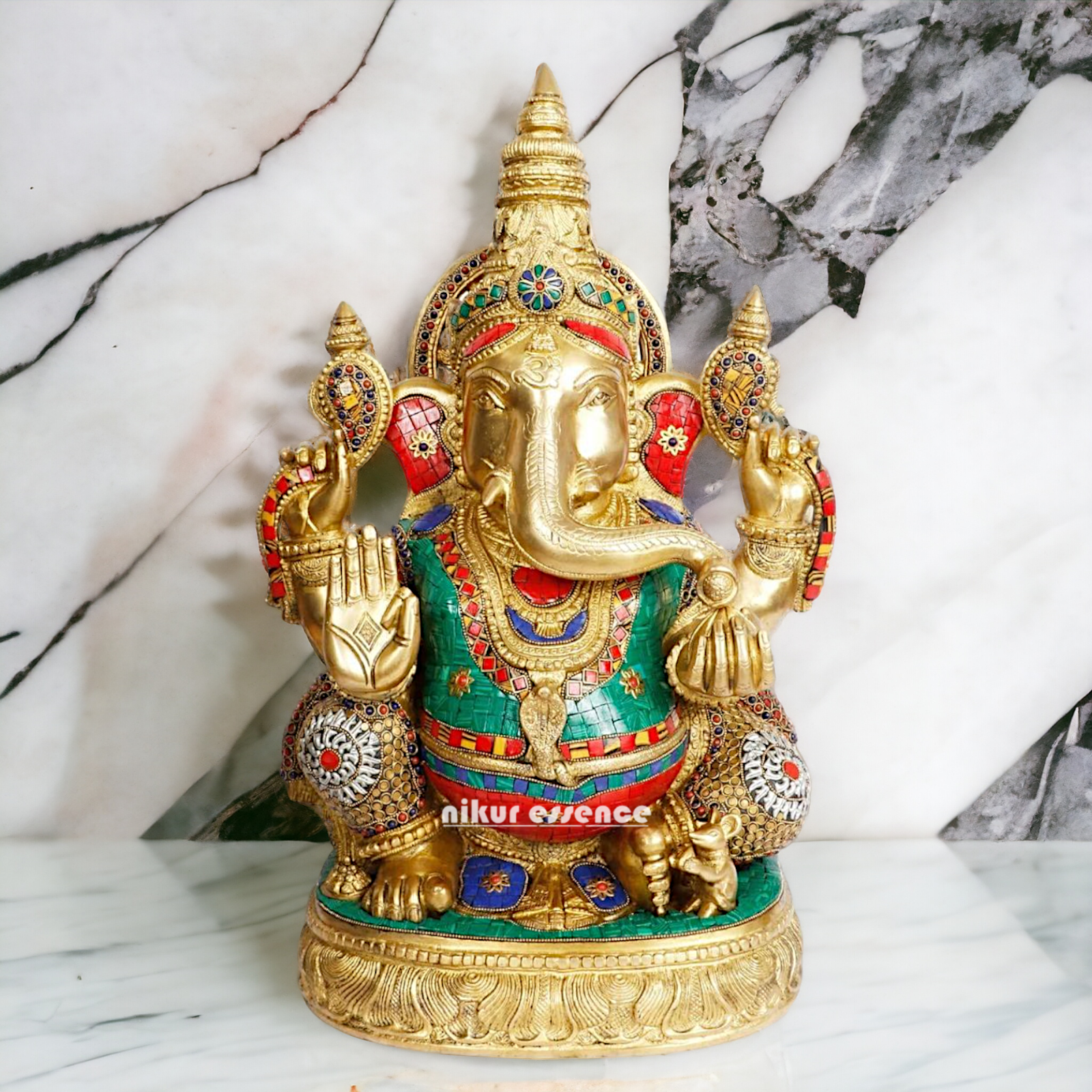 Big Ganesha brass with Stone Work idol - 20 inches Nikuressence