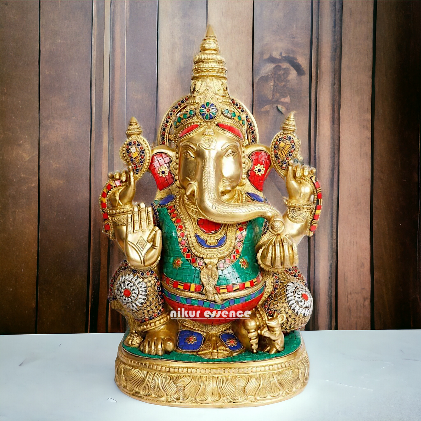 Big Ganesha brass with Stone Work idol - 20 inches Nikuressence