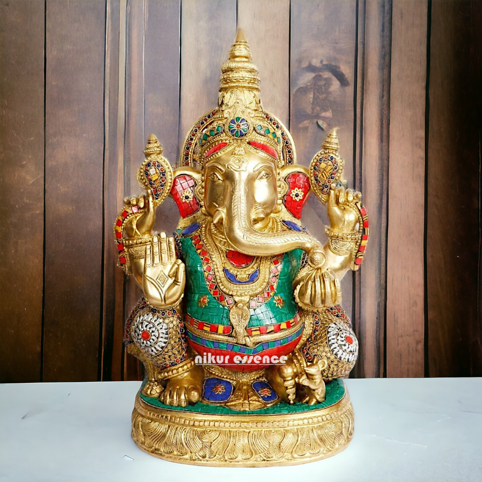 Big Ganesha brass with Stone Work idol - 20 inches Nikuressence