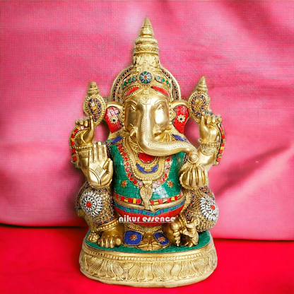 Big Ganesha brass with Stone Work idol - 20 inches Nikuressence