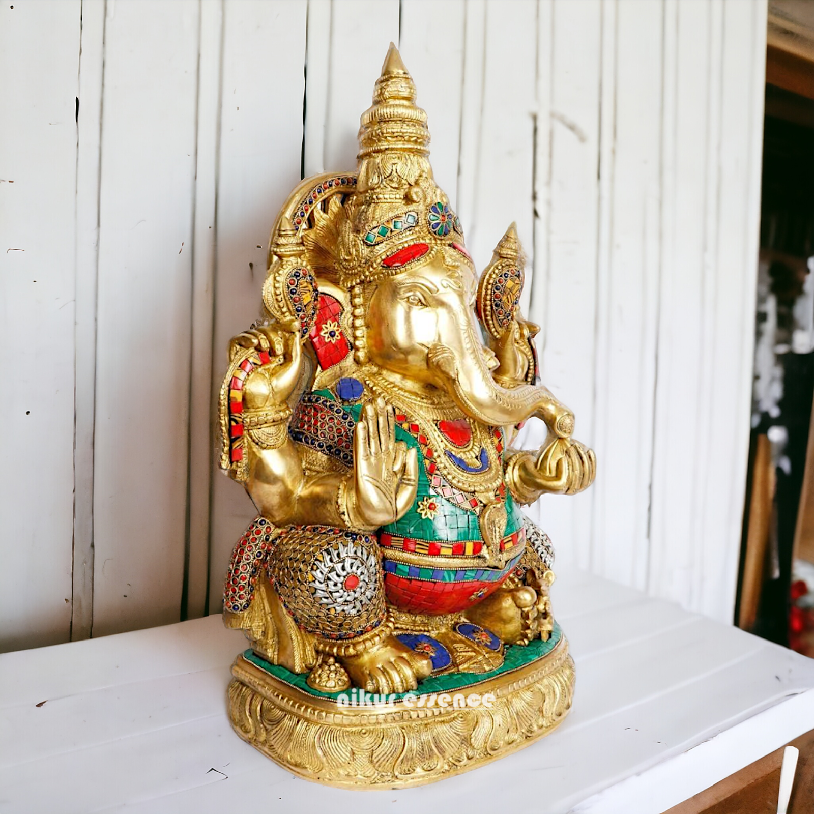 Big Ganesha brass with Stone Work idol - 20 inches Nikuressence