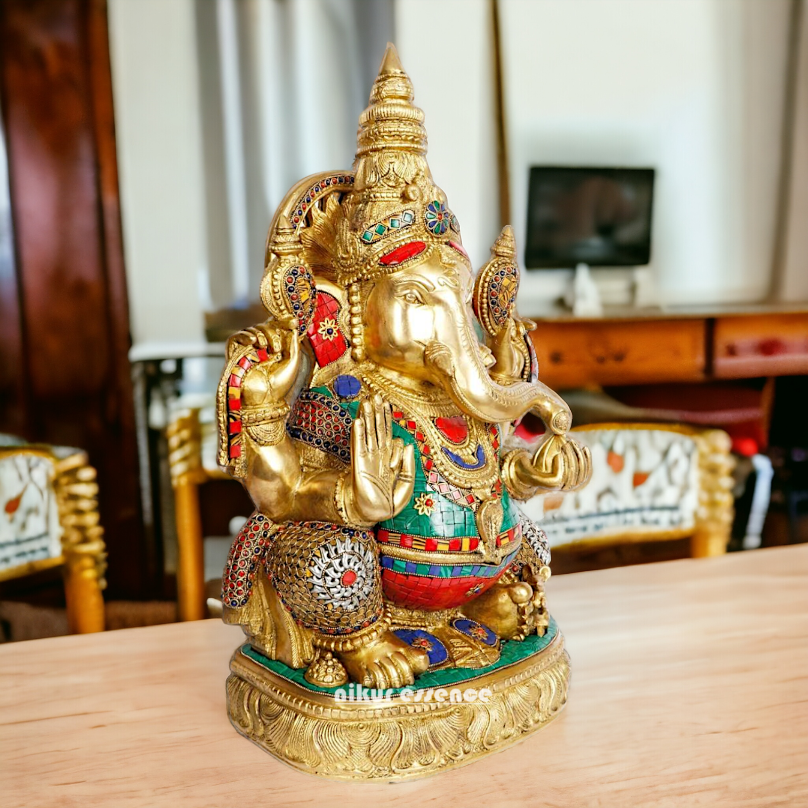 Big Ganesha brass with Stone Work idol - 20 inches Nikuressence