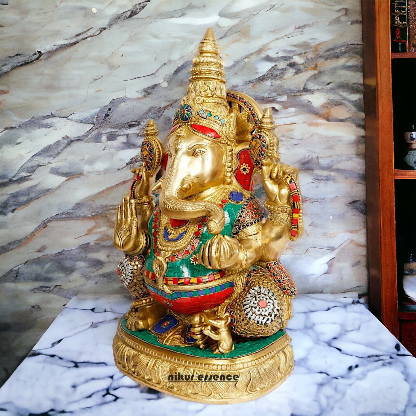 Big Ganesha brass with Stone Work idol - 20 inches Nikuressence