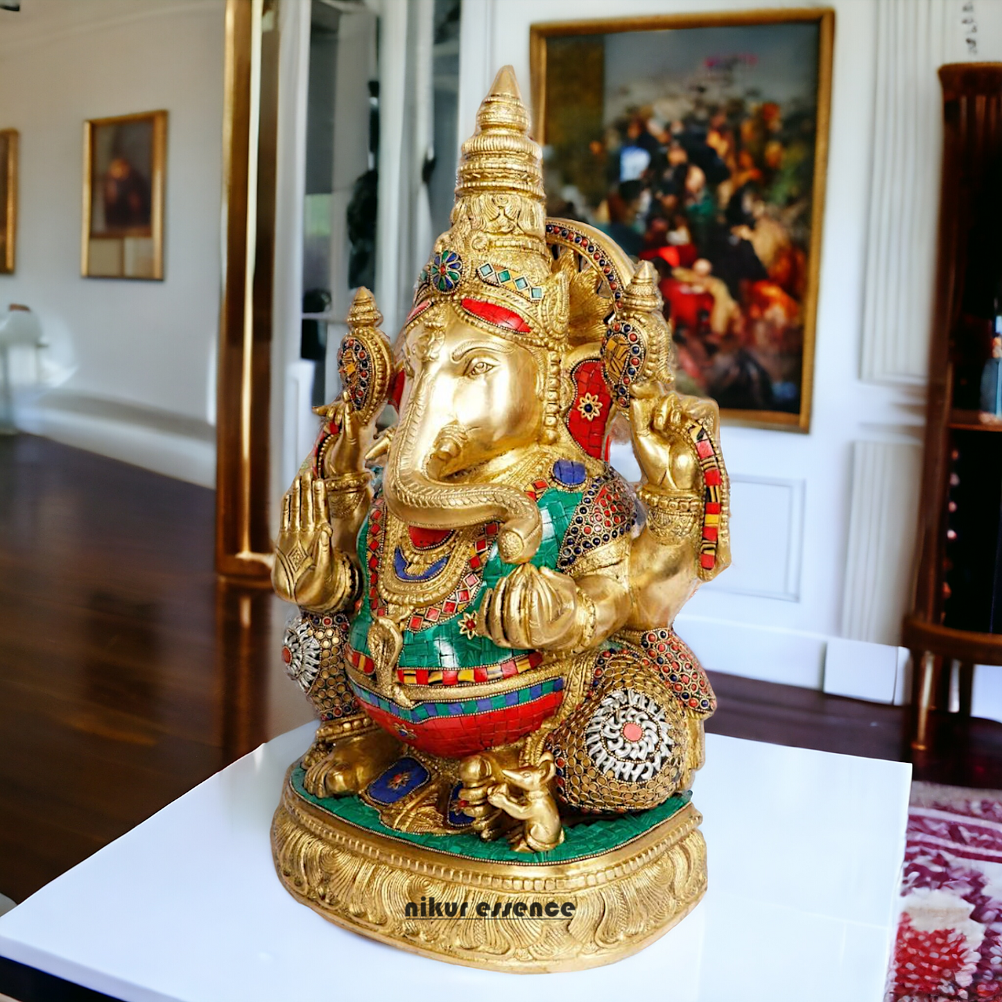 Big Ganesha brass with Stone Work idol - 20 inches Nikuressence