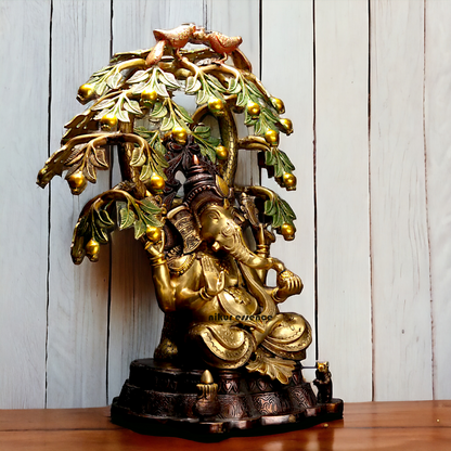 Lord Ganesha Ganpati with Tree brass idol - 24 inches Nikuressence