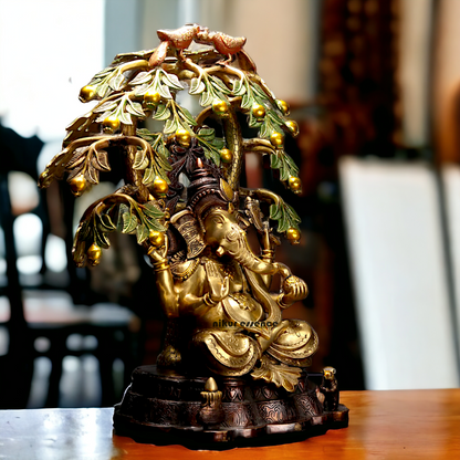 Lord Ganesha Ganpati with Tree brass idol - 24 inches Nikuressence