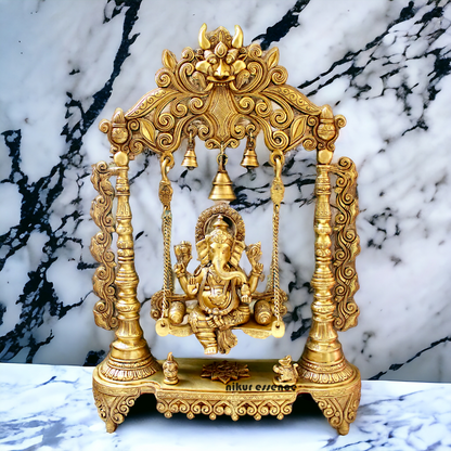 Lord Ganesha Vinayaka Swinging Jhula Solid Brass Statue - 26 inches Nikuressence