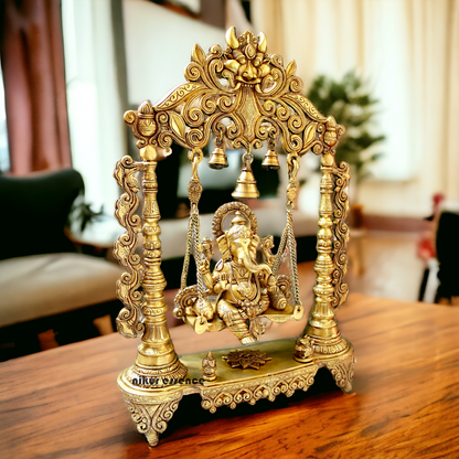 Lord Ganesha Vinayaka Swinging Jhula Solid Brass Statue - 26 inches Nikuressence