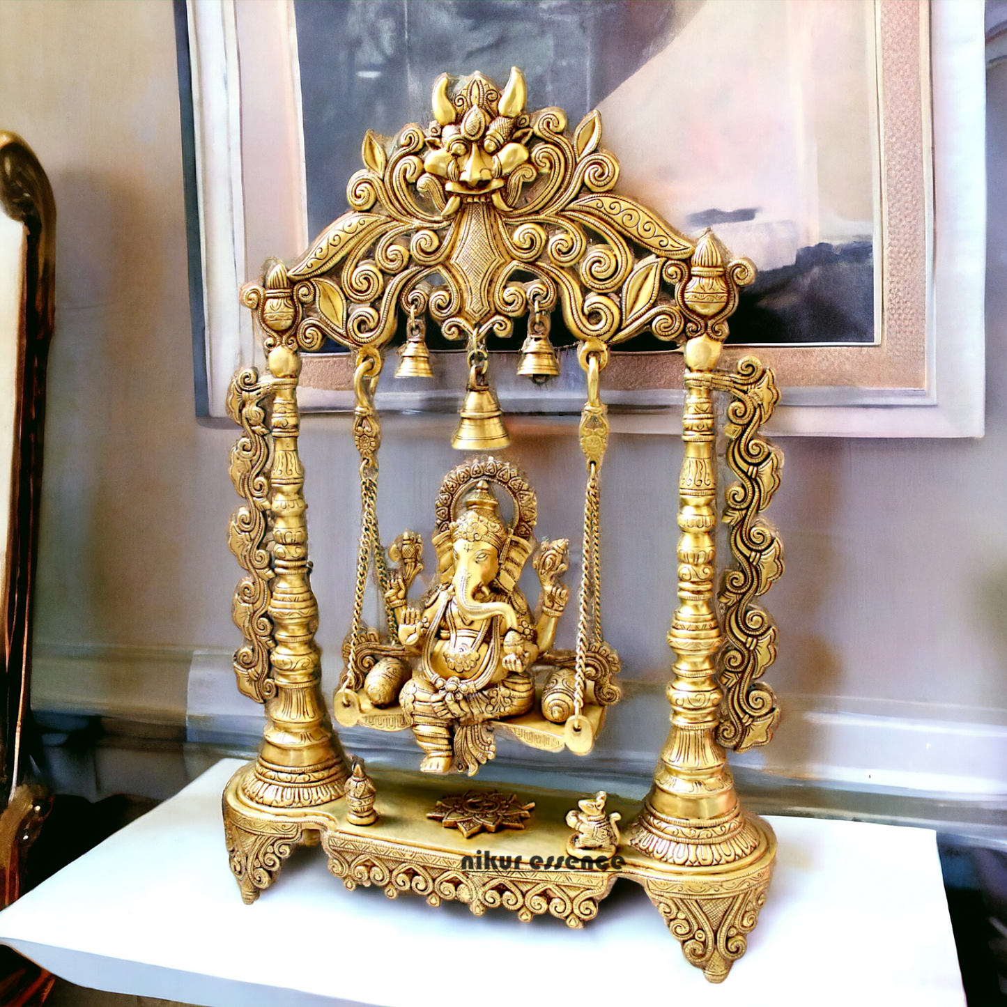 Lord Ganesha Vinayaka Swinging Jhula Solid Brass Statue - 26 inches Nikuressence