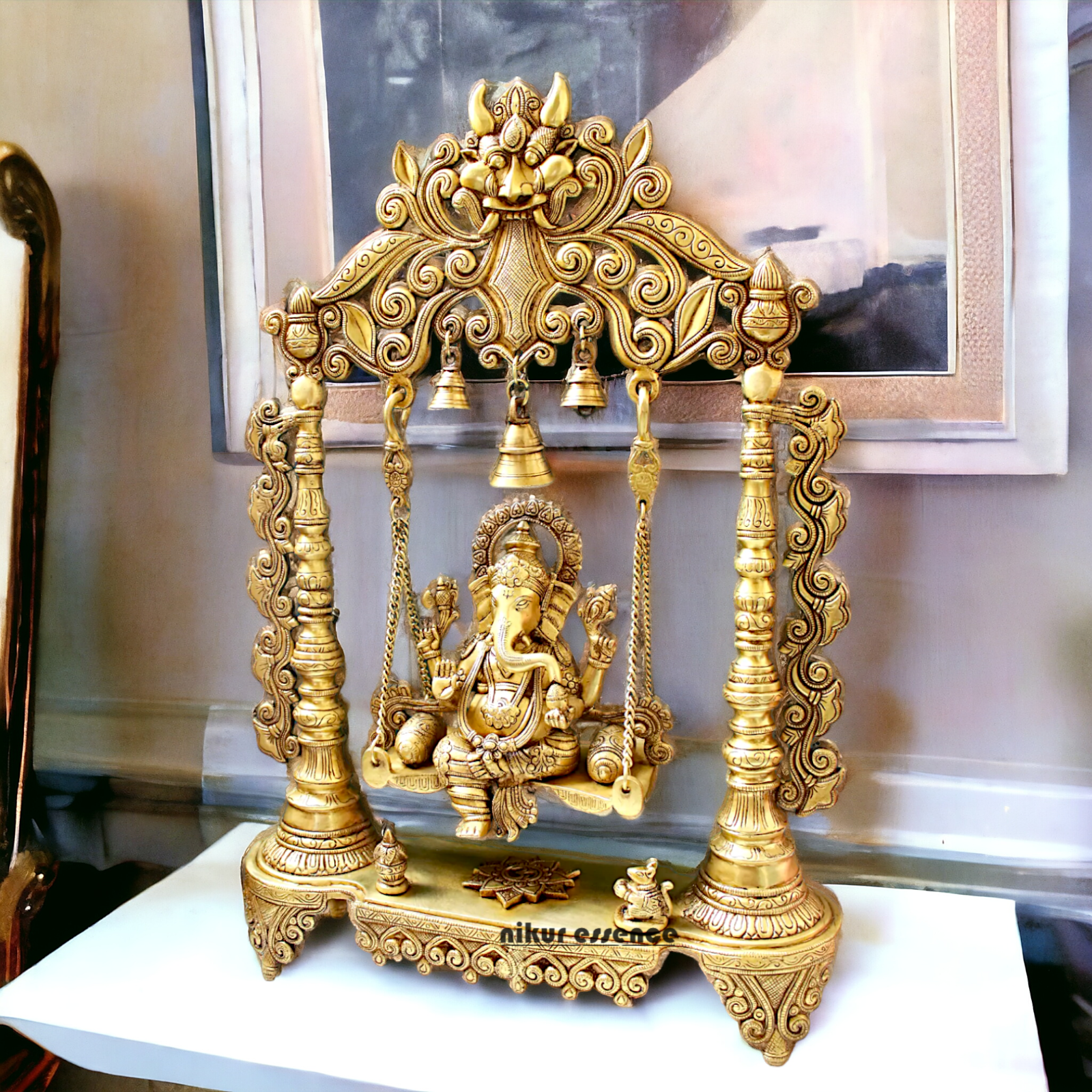 Lord Ganesha Vinayaka Swinging Jhula Solid Brass Statue - 26 inches Nikuressence