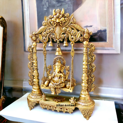 Lord Ganesha Vinayaka Swinging Jhula Solid Brass Statue - 26 inches Nikuressence