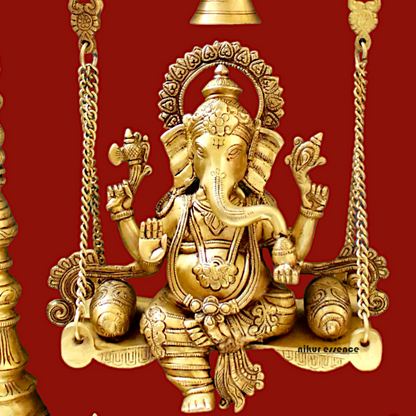Lord Ganesha Vinayaka Swinging Jhula Solid Brass Statue - 26 inches Nikuressence