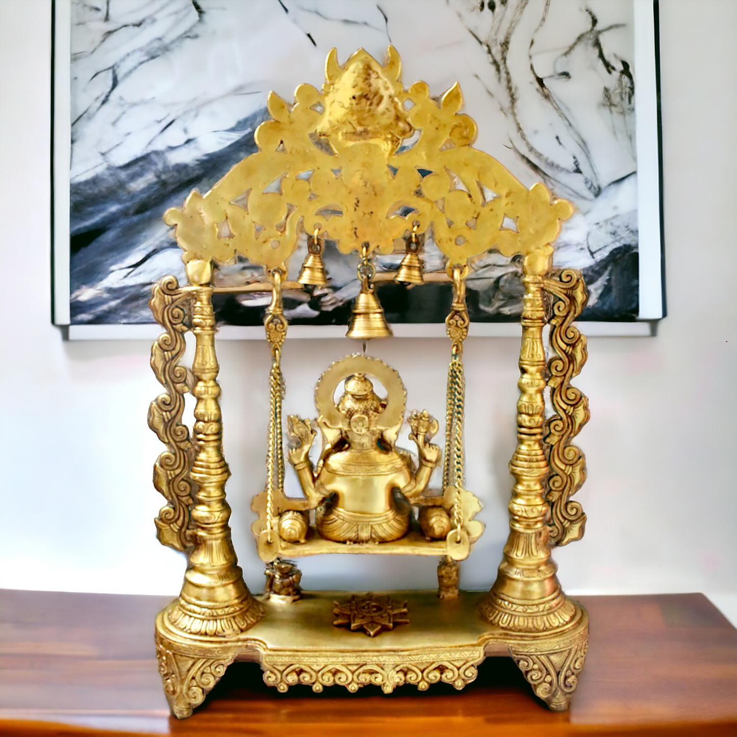 Lord Ganesha Vinayaka Swinging Jhula Solid Brass Statue - 26 inches Nikuressence