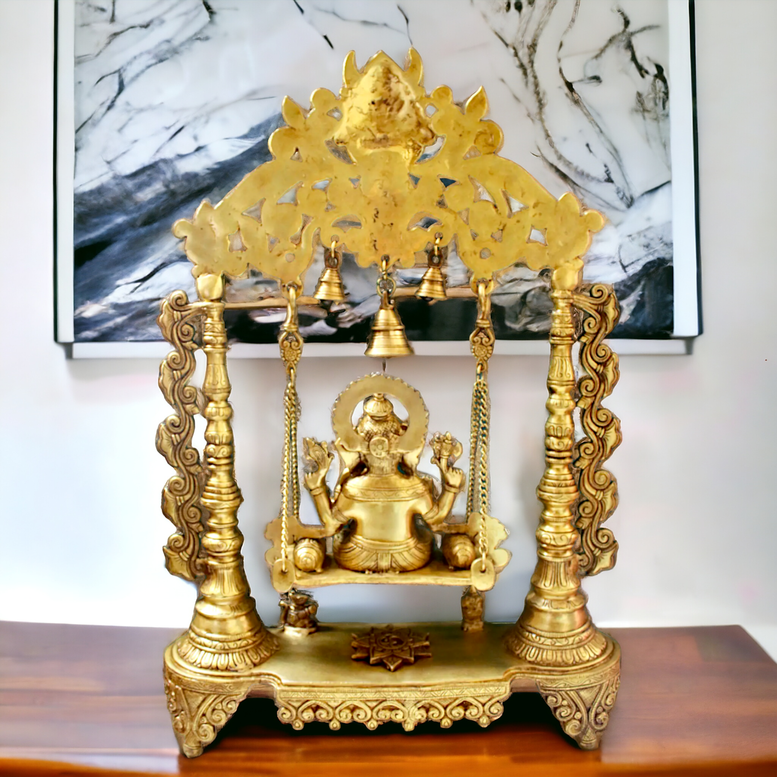 Lord Ganesha Vinayaka Swinging Jhula Solid Brass Statue - 26 inches Nikuressence