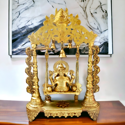 Lord Ganesha Vinayaka Swinging Jhula Solid Brass Statue - 26 inches Nikuressence