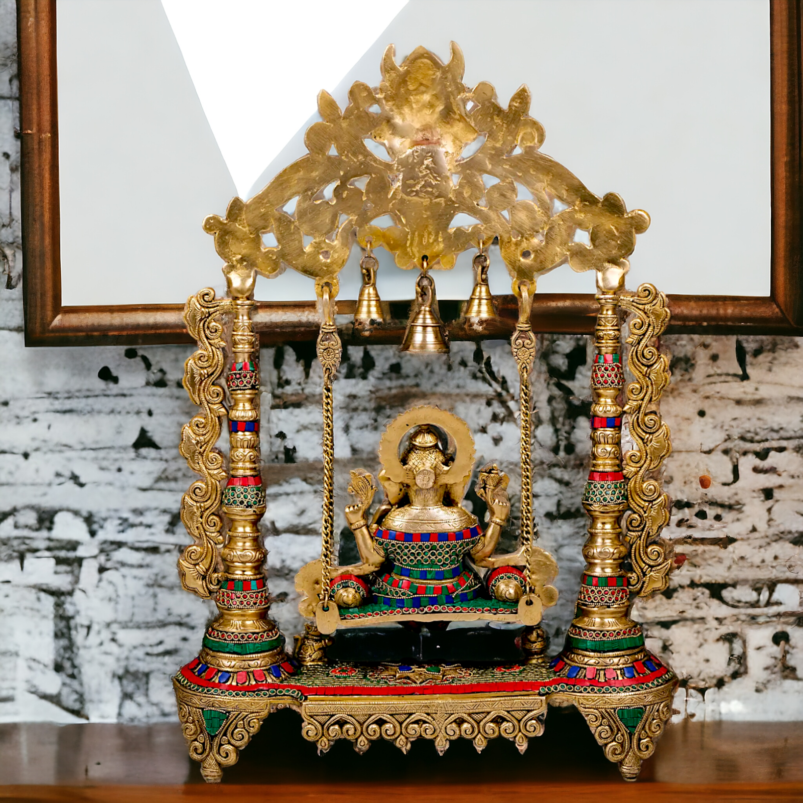 Lord Ganesha Bhagwan Swing Jhula Brass with Stone Work Statue - 27 inches Nikuressence