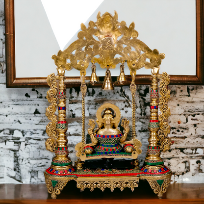 Lord Ganesha Bhagwan Swing Jhula Brass with Stone Work Statue - 27 inches Nikuressence