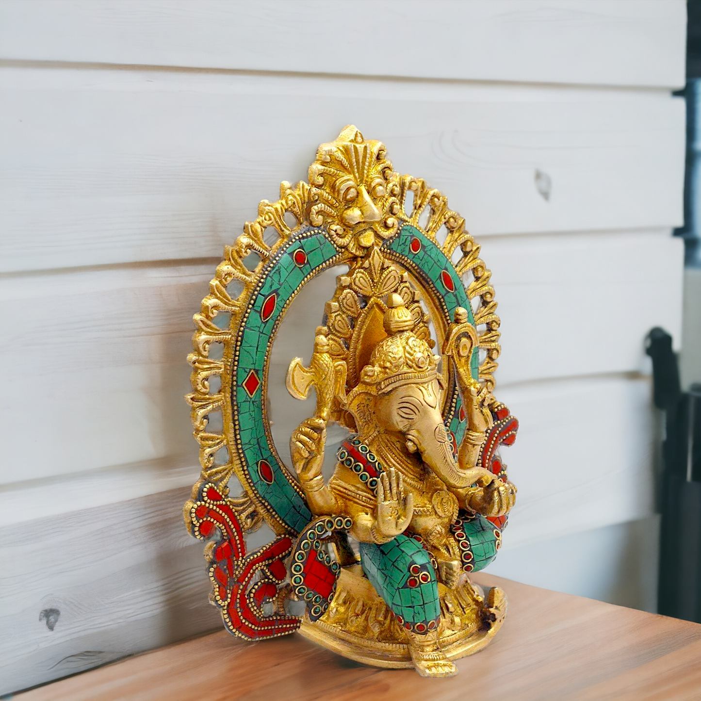 Buy Ganesha Sitting Brass with Stone Work statue - 9 nches Nikuressence