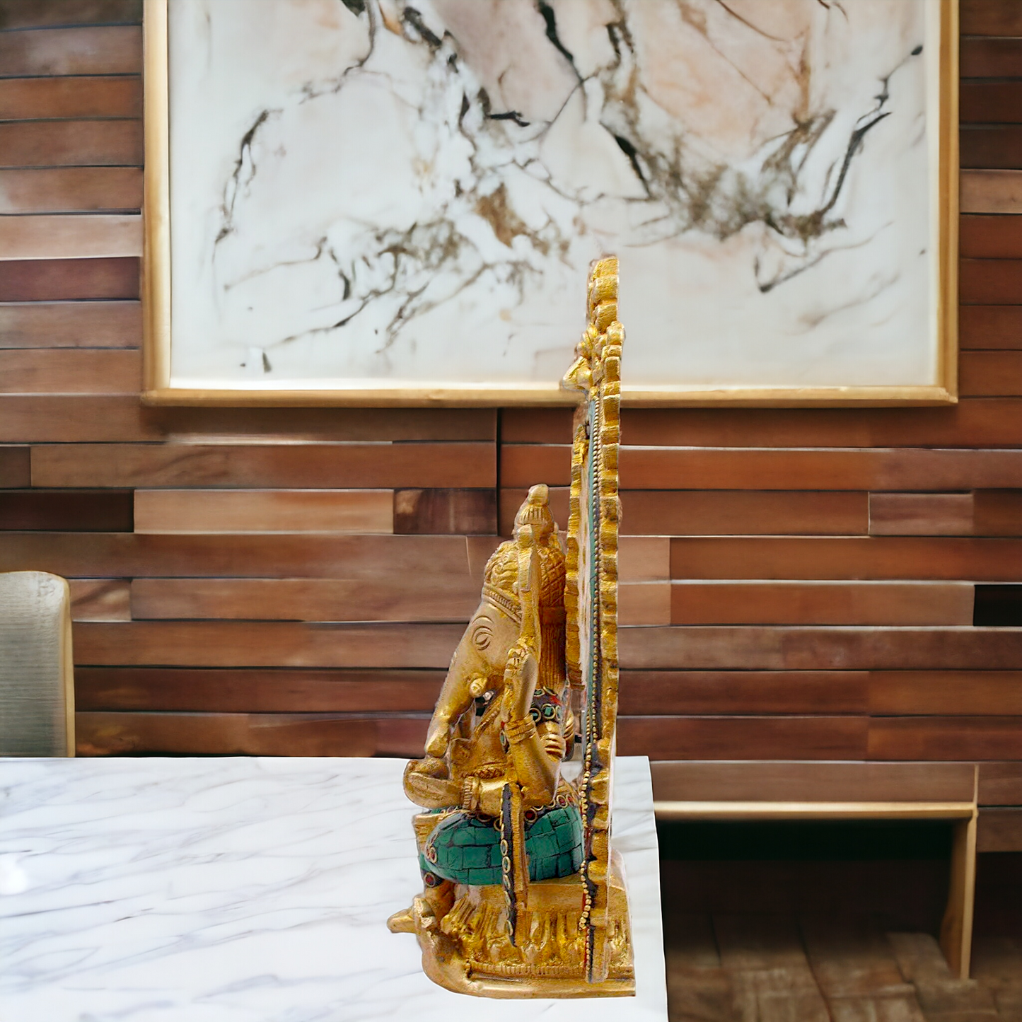 Buy Ganesha Sitting Brass with Stone Work statue - 9 nches Nikuressence