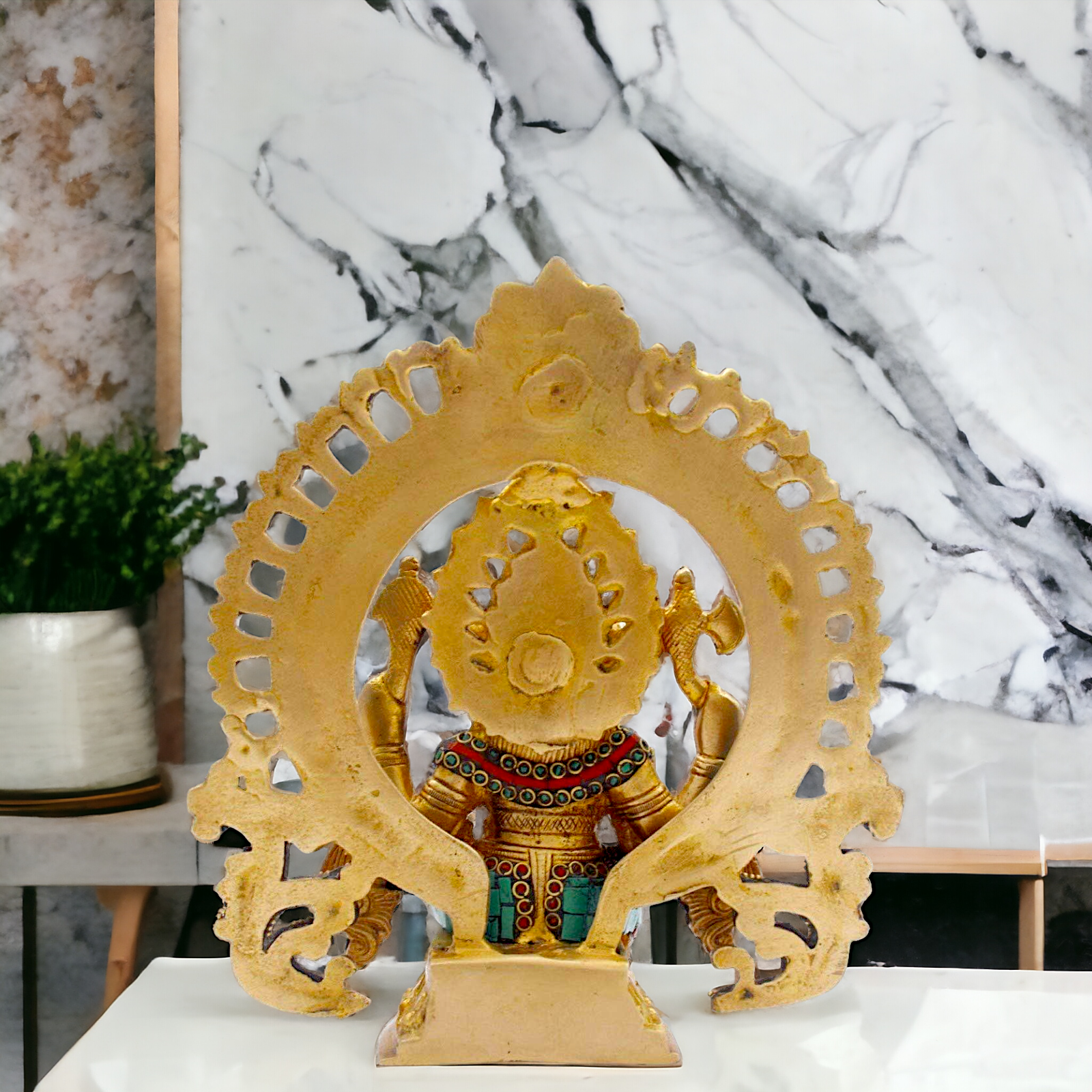 Buy Ganesha Sitting Brass with Stone Work statue - 9 nches Nikuressence