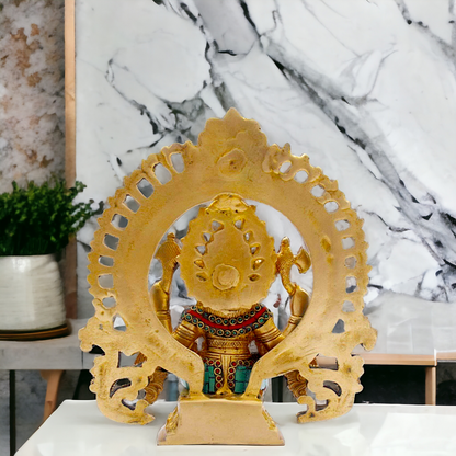 Buy Ganesha Sitting Brass with Stone Work statue - 9 nches Nikuressence