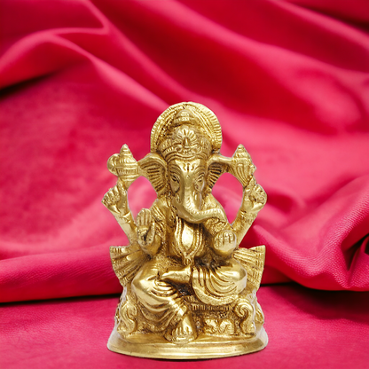 Solid Brass Ganesh Ganpati God statue - 5 Inch Nikuressence