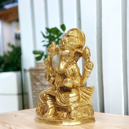 Solid Brass Ganesh Ganpati God statue - 5 Inch Nikuressence