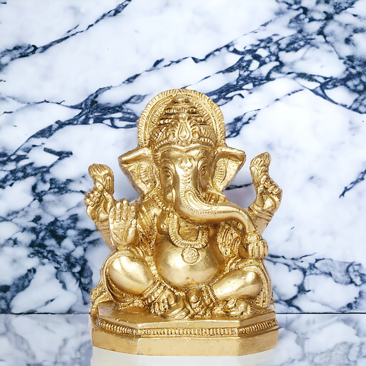 Lord Ganesha Bhagwan Solid Brass Statue - 4 inches Nikuressence