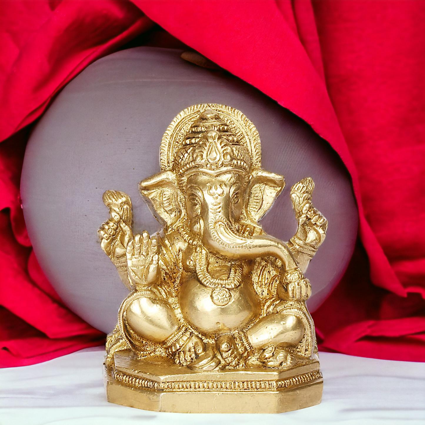 Lord Ganesha Bhagwan Solid Brass Statue - 4 inches Nikuressence