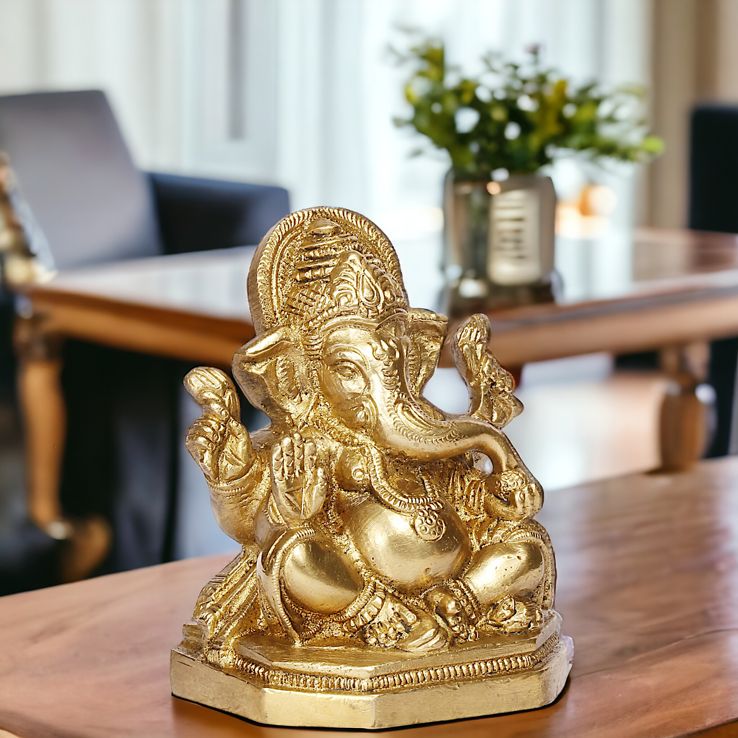 Lord Ganesha Bhagwan Solid Brass Statue - 4 inches Nikuressence