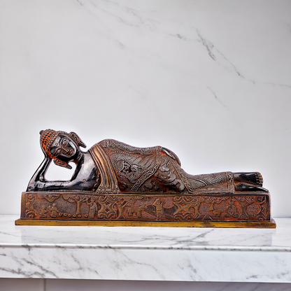 Large Buddha Resting Brass statue - 12 inches Nikuressence