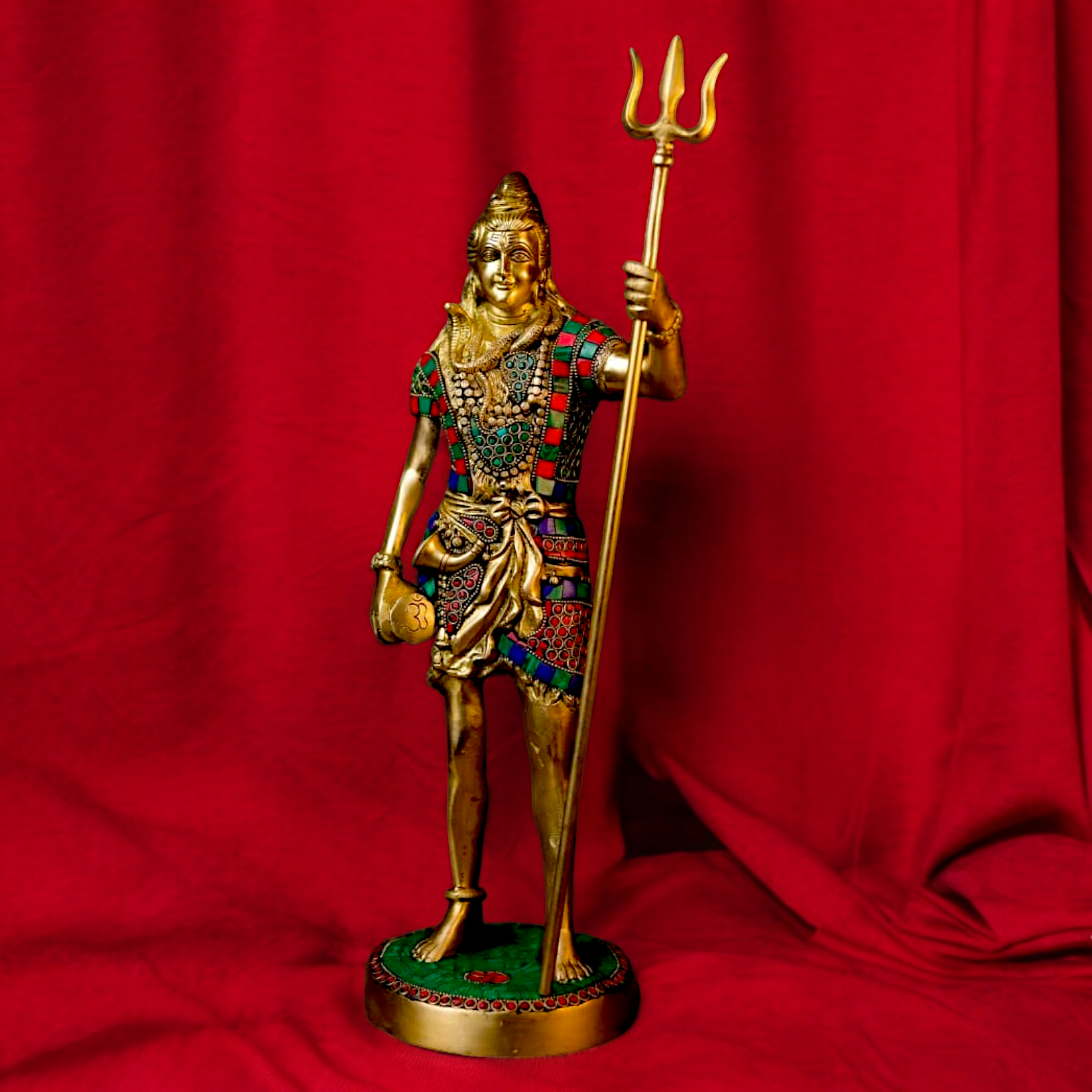Large Shiva Mahadev ji standing brass with Stone Work statue - 19.5 inches Nikuressence
