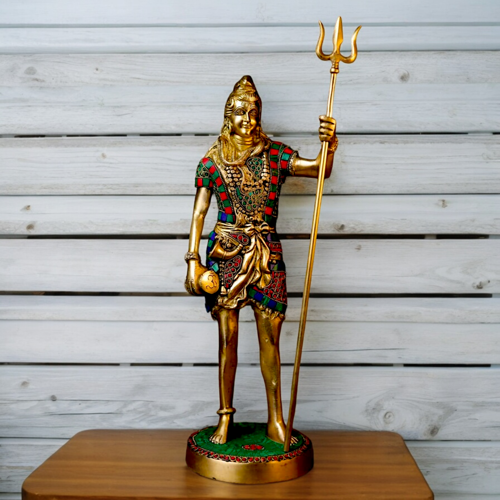 Large Shiva Mahadev ji standing brass with Stone Work statue - 19.5 inches Nikuressence