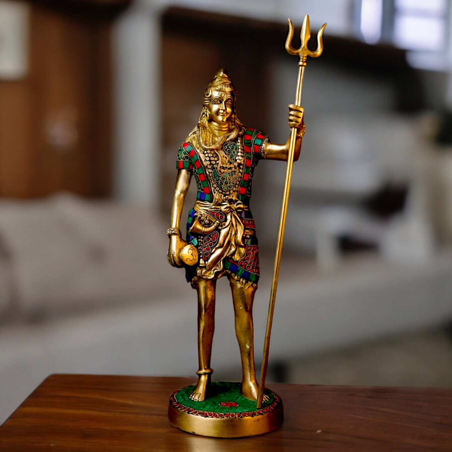 Large Shiva Mahadev ji standing brass with Stone Work statue - 19.5 inches Nikuressence