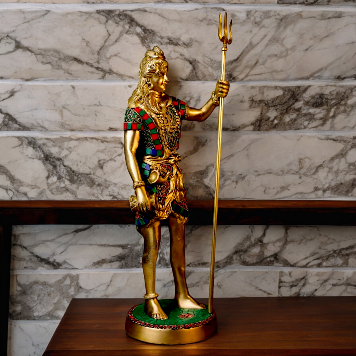 Large Shiva Mahadev ji standing brass with Stone Work statue - 19.5 inches Nikuressence