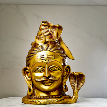 Lord Shiva Face Head Mahakaal Solid Brass idol - 10 inches Nikuressence