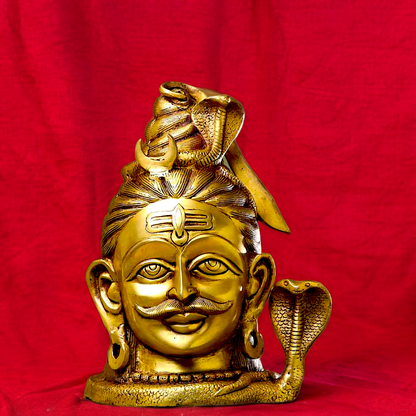 Lord Shiva Face Head Mahakaal Solid Brass idol - 10 inches Nikuressence