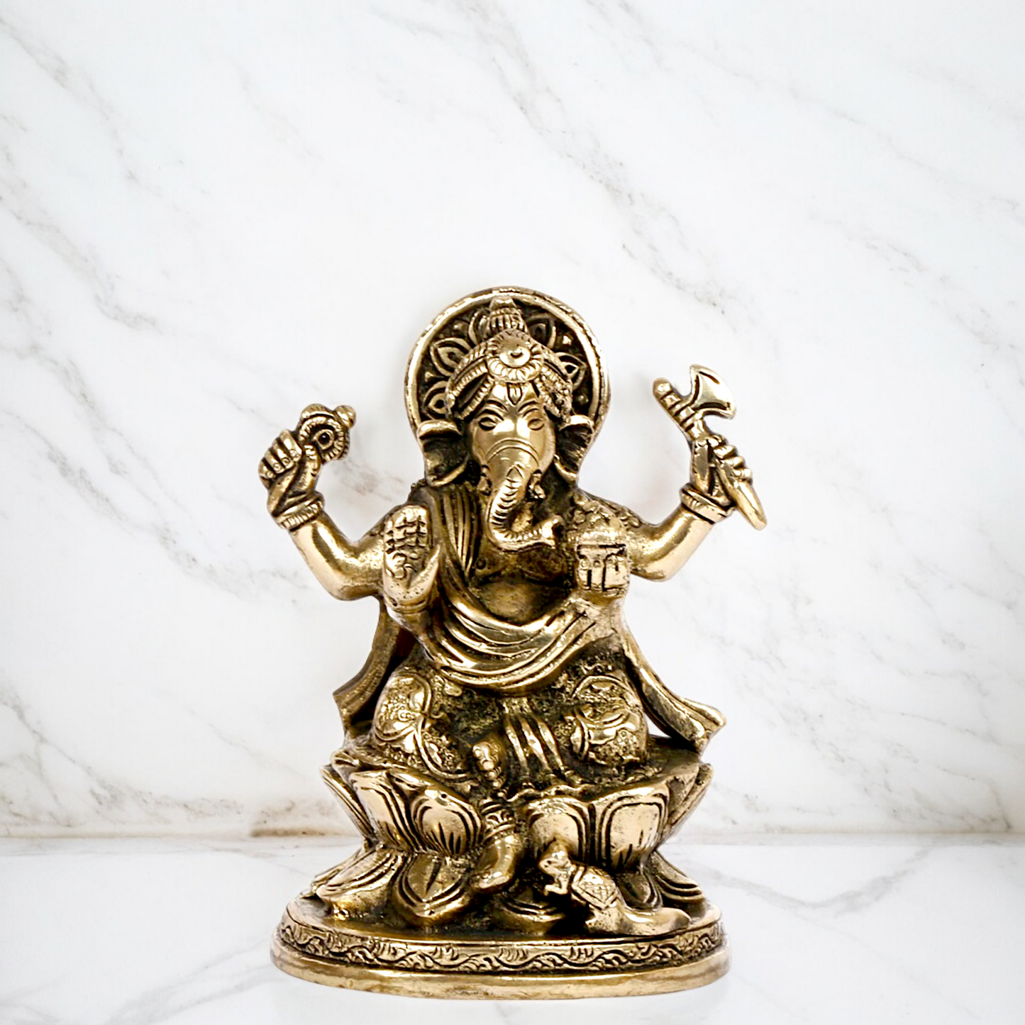 Superfine Brass Ganesha Sitting on lotus idol - 5 inches Nikuressence