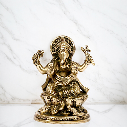 Superfine Brass Ganesha Sitting on lotus idol - 5 inches Nikuressence