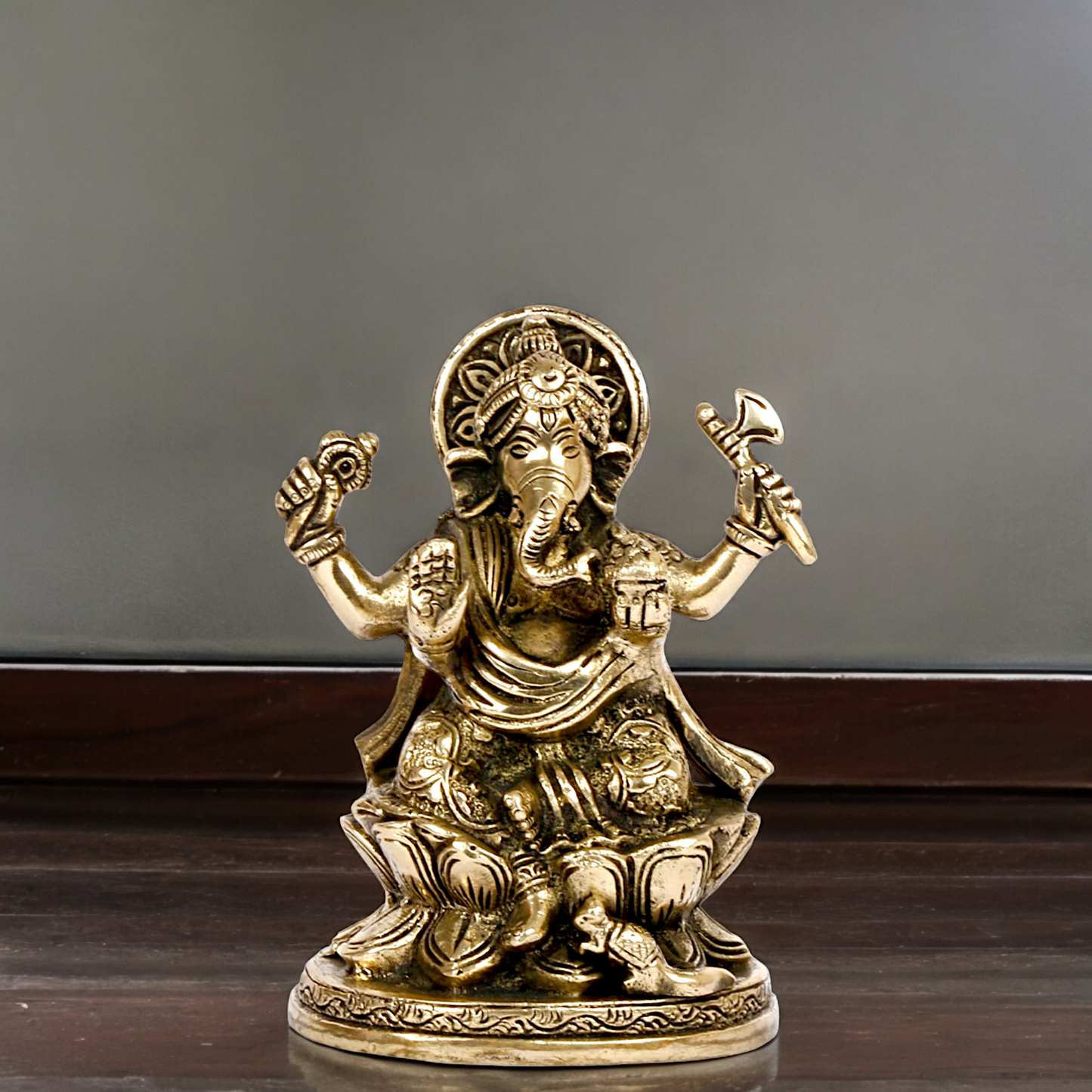 Superfine Brass Ganesha Sitting on lotus idol - 5 inches Nikuressence