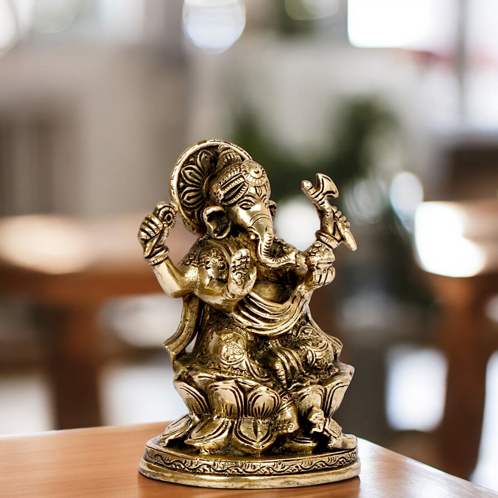 Superfine Brass Ganesha Sitting on lotus idol - 5 inches Nikuressence