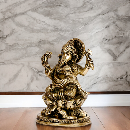 Superfine Brass Ganesha Sitting on lotus idol - 5 inches Nikuressence