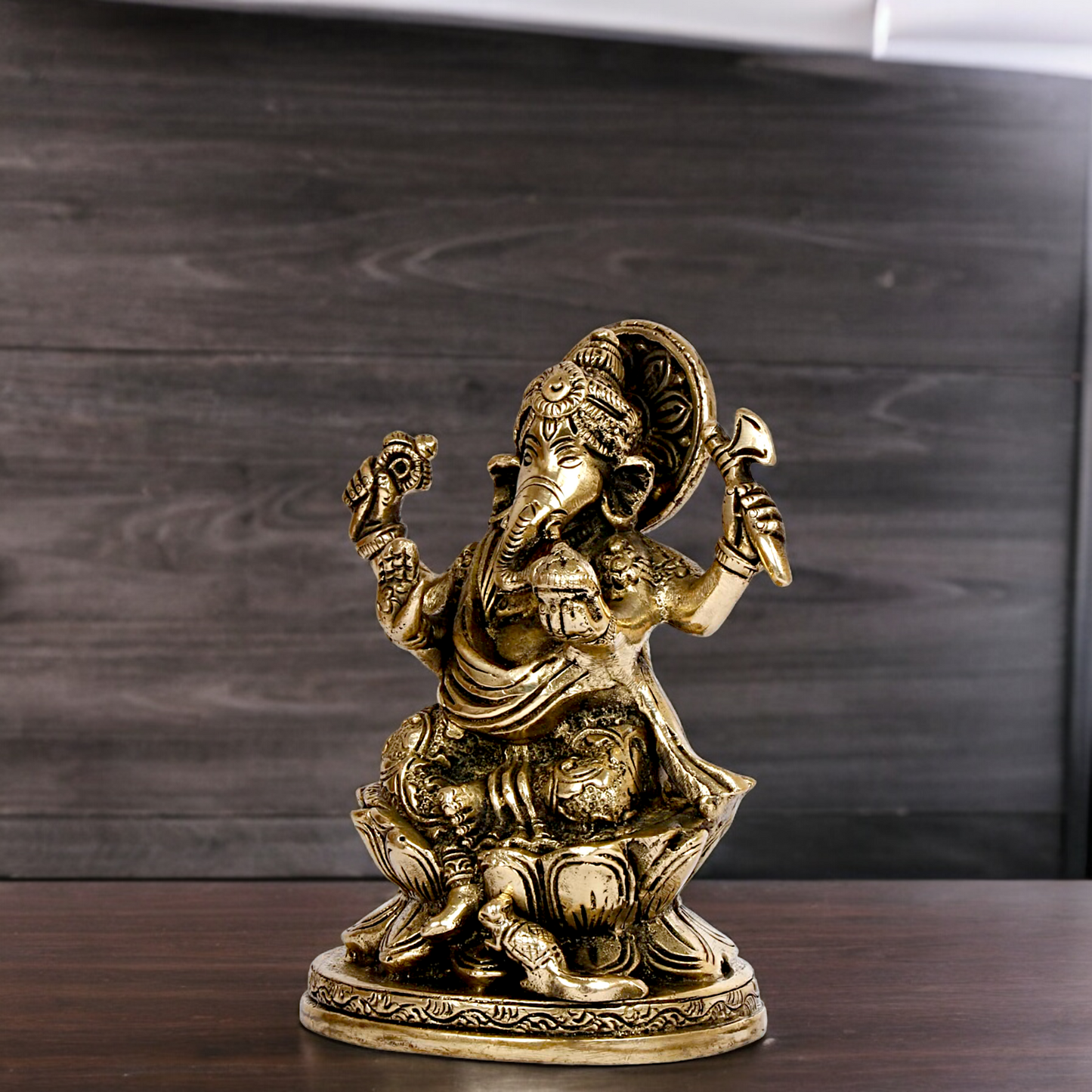 Superfine Brass Ganesha Sitting on lotus idol - 5 inches Nikuressence
