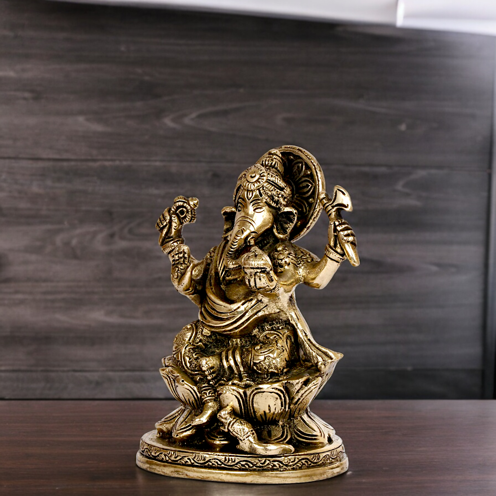 Superfine Brass Ganesha Sitting on lotus idol - 5 inches Nikuressence