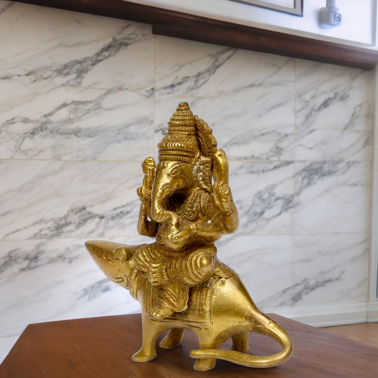 Lord Ganesha Sitting on Rat solid brass idol - 5 inches Nikuressence
