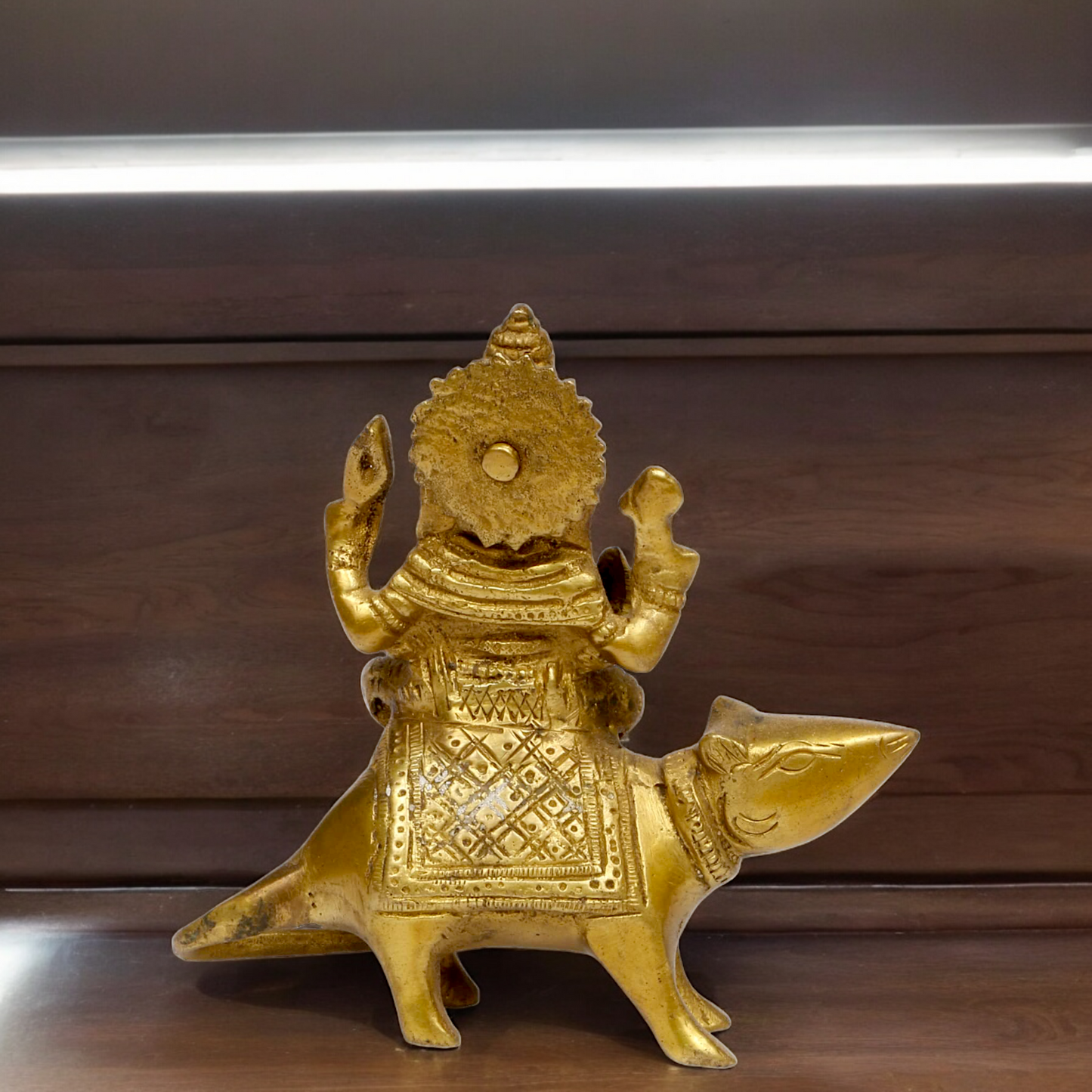 Lord Ganesha Sitting on Rat solid brass idol - 5 inches Nikuressence
