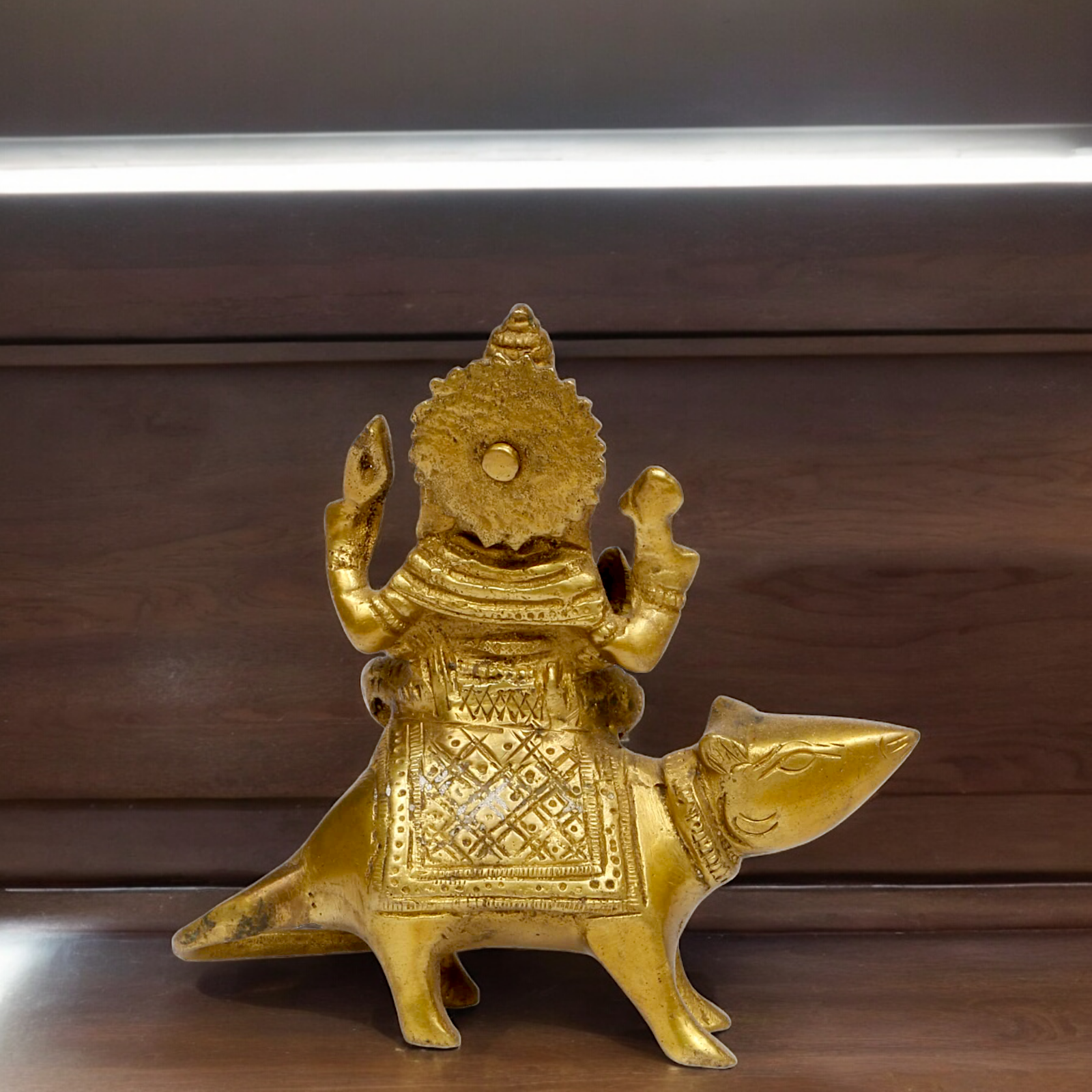 Lord Ganesha Sitting on Rat solid brass idol - 5 inches Nikuressence