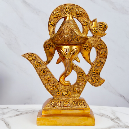 Solid Brass Ganesha Ganpati Face with Om idol - 13.5 inches Nikuressence