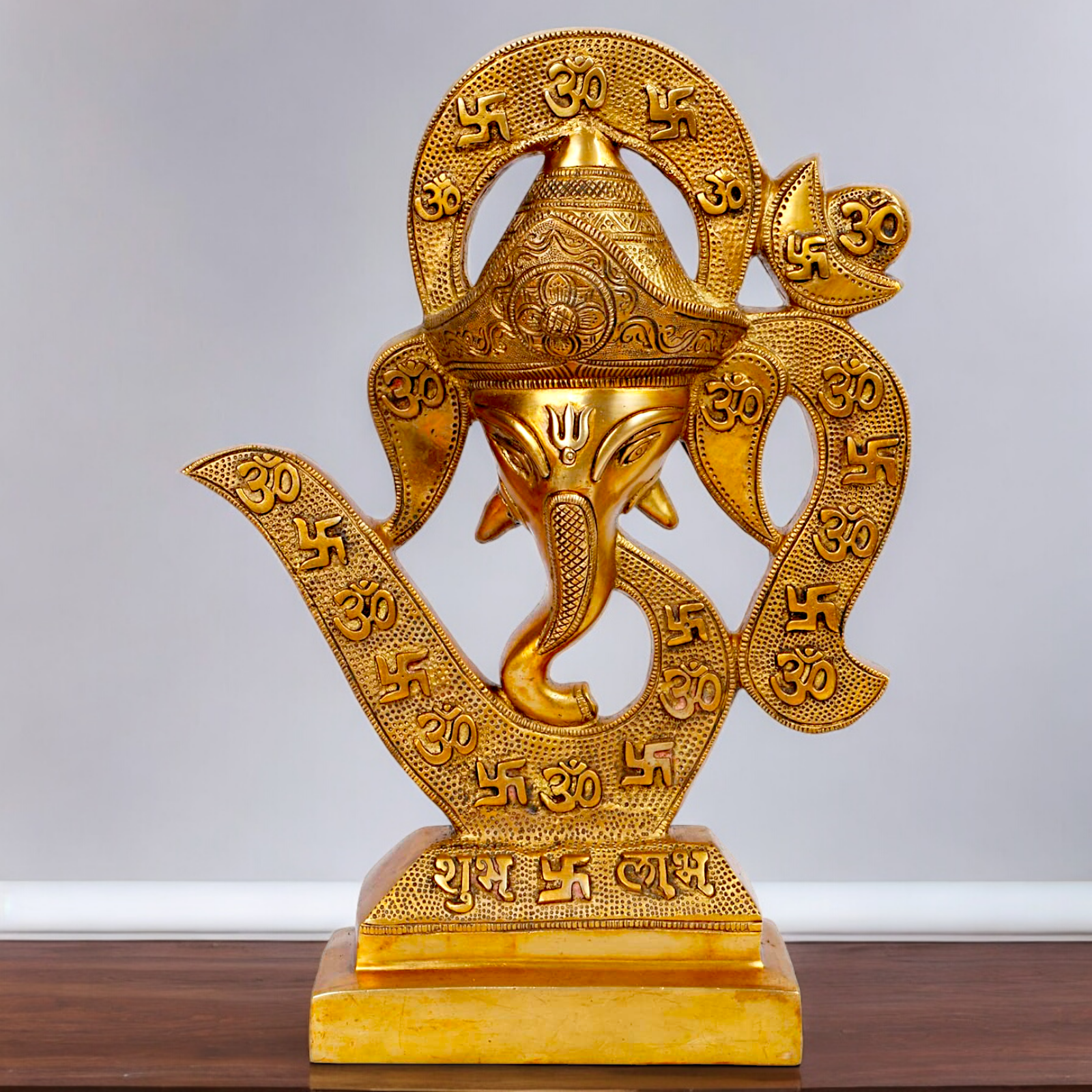 Solid Brass Ganesha Ganpati Face with Om idol - 13.5 inches Nikuressence
