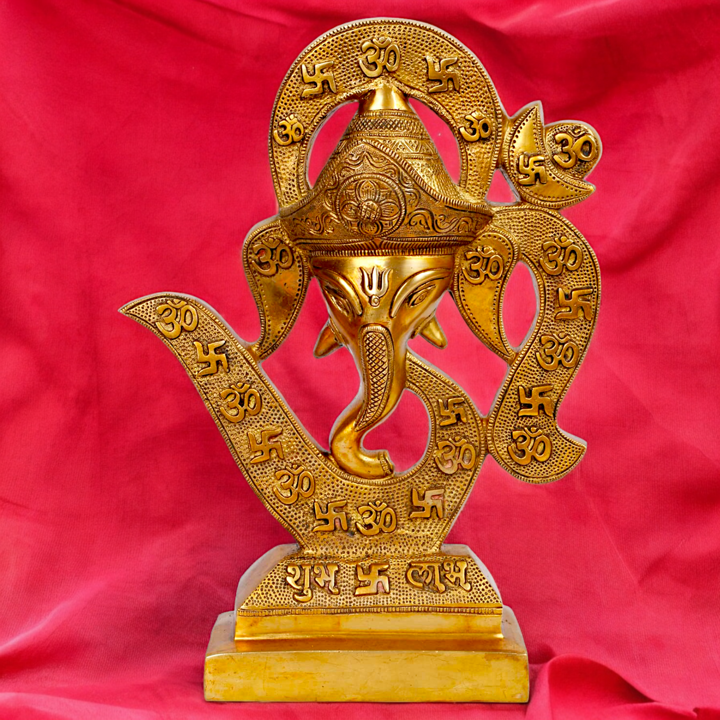 Solid Brass Ganesha Ganpati Face with Om idol - 13.5 inches Nikuressence